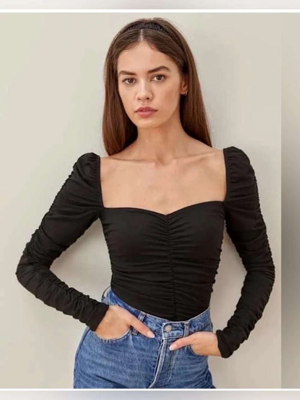 Reformation Esra Knit Top Black Sweetheart Neckline , Small